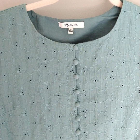 Madewell Embroidered Eyelet Tiered Button-Front Dress in Summer Breeze. - Picture 7 of 12